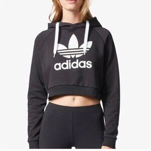 Adidas Cropped Sweatshirt Top | Black & White | Size L | GU
